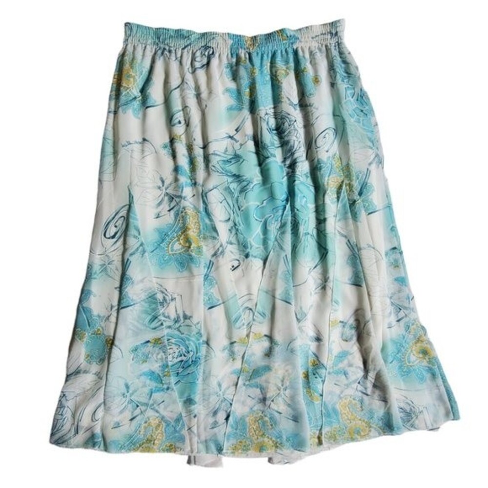 Bon Worth blue green white yellow flowy Y2K vintage floral print skirt sz L